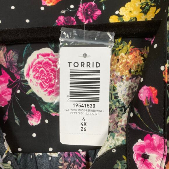 Torrid Black Floral Refined Woven Midi Shirt Dress Sz.4 NWT - Picture 9 of 16